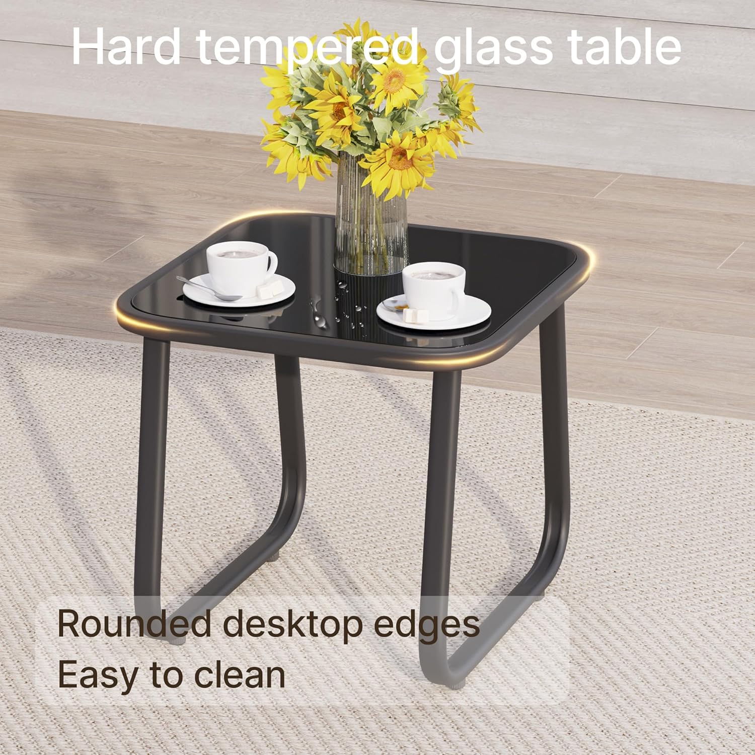 Gizoon Patio Chairs Set of 2, Patio Bistro Set 3PCS, Outdoor Patio Furniture Set with Rust-Resistant Metal Frame, 330LBS Capacity，for Balcony/Lawn/Patio/Pool, RCS Certified Recycled Material, Black