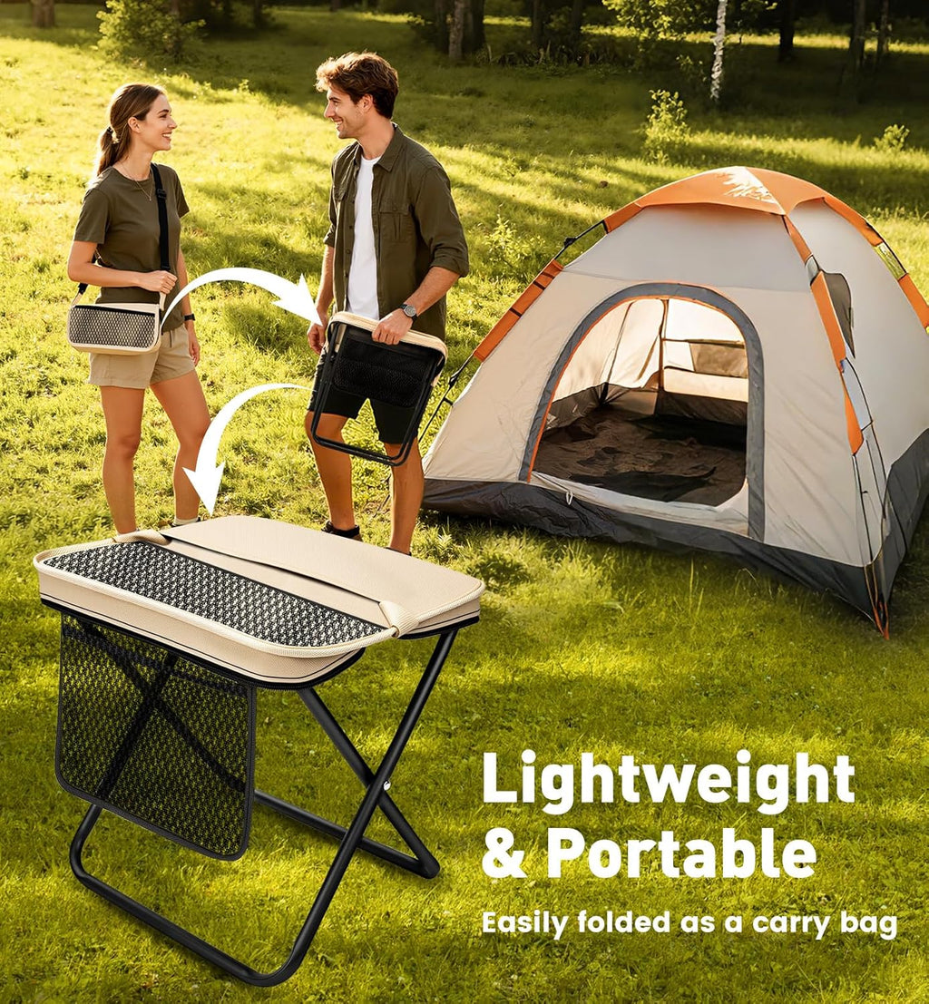 2 Pack Portable Folding Stools, Collapsible Pocket Chair, Foldable Camping Stool for Adults Backpack, Outdoor Seats Foot Rest, for Travel Hunting Fishing Hiking Gardening - Large, Khaki