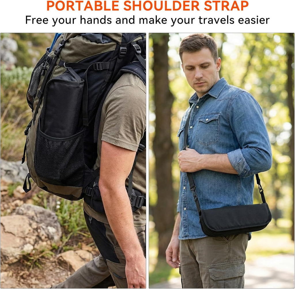 AOUTACC Camping Stool with Shoulder Strap,Ultralight Collapsible Handbag Style Stool,Pocket Portable Seat for Camping Travel Fishing Hiking Beach Backpacking Gardening Picnics-L(Black)