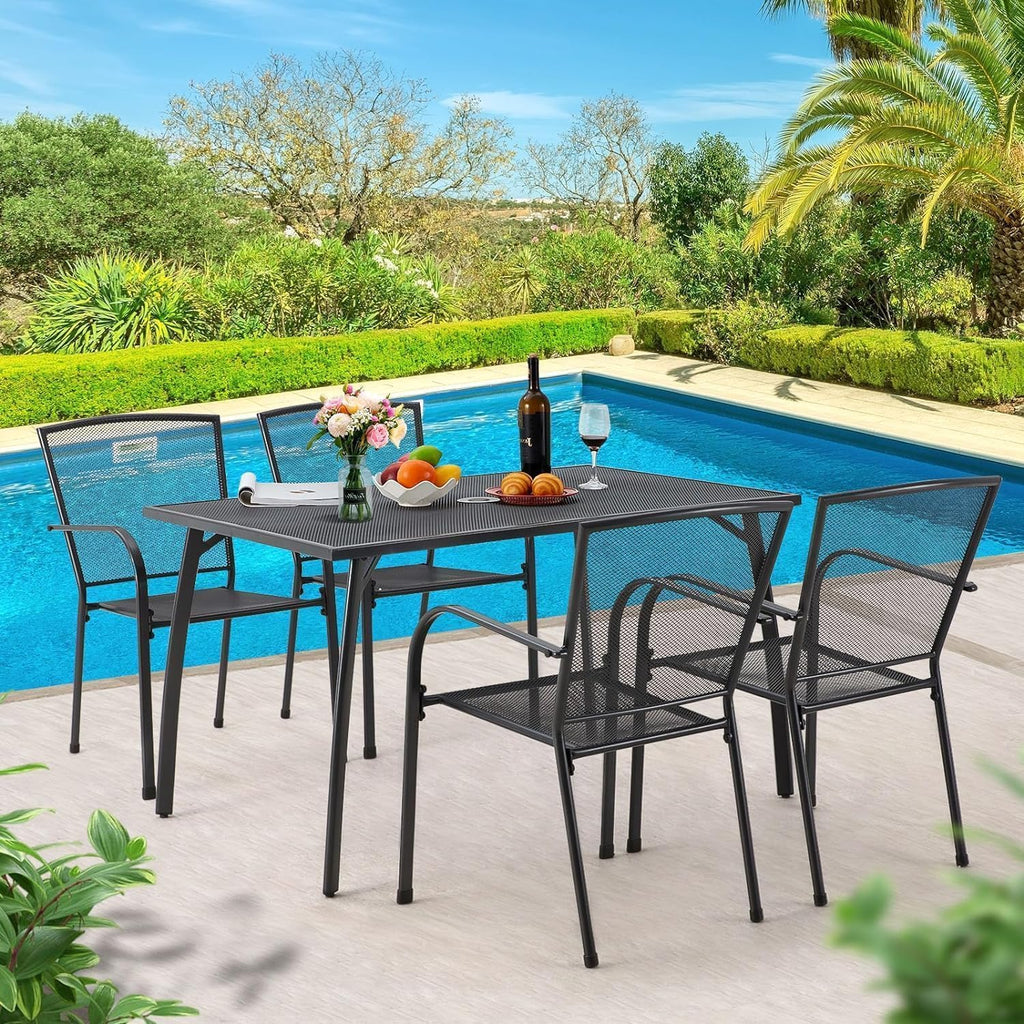 AECOJOY Outdoor Patio Chairs Set of 4, Metal Stackable Lawn Chairs with Armrests & Breathable Metal Mesh, 4 Pack Bistro Chairs for Outdoor Dining Set