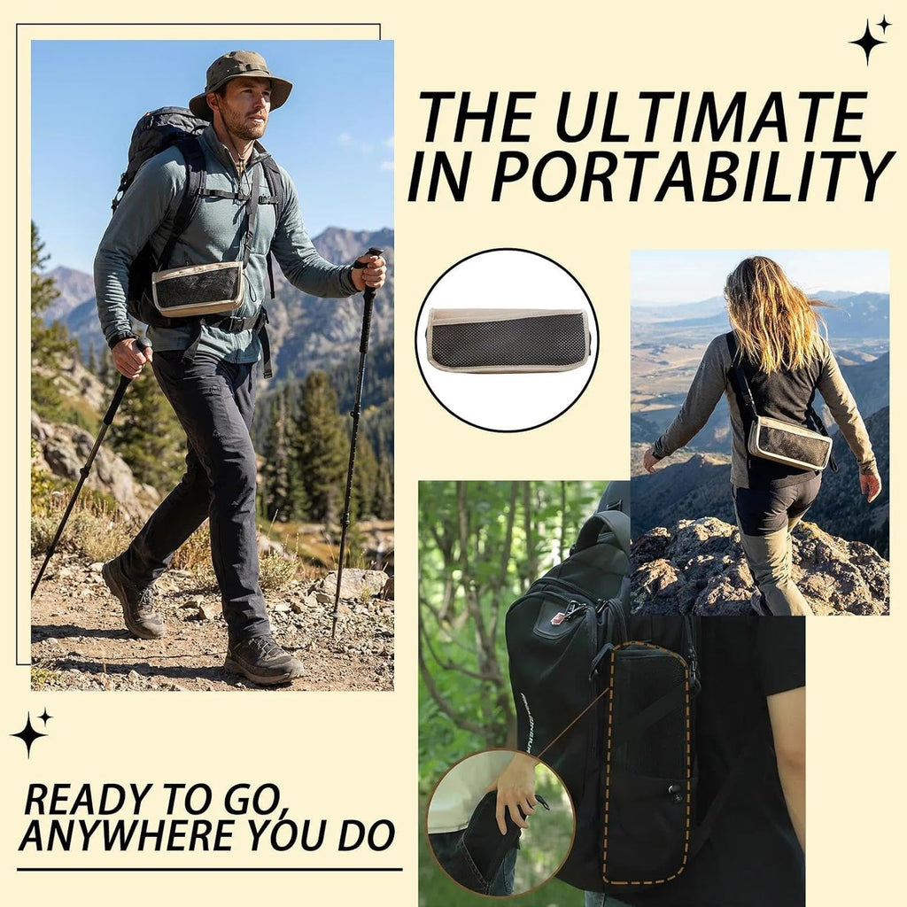 Portable Collapsible Stool - Folding Chair with Storage Pouch, Convertible Satchel for Hands-Free Carry & Supports 265Lbs, Ultralight for Hiking, Fishing, Camping, Festivals (Khaki)