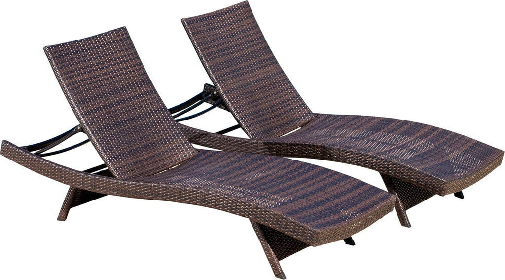 Christopher Knight Home Salem Outdoor Wicker Adjustable Chaise Lounge Chair, 2-Pcs Set, Multibrown