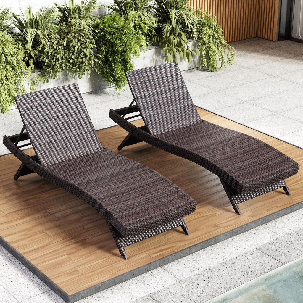 Nestl Chaise Lounge Chair Outdoor Set of 2, Wicker Patio Lounge Chair, Outdoor Lounge Chair with Reclining Backrest