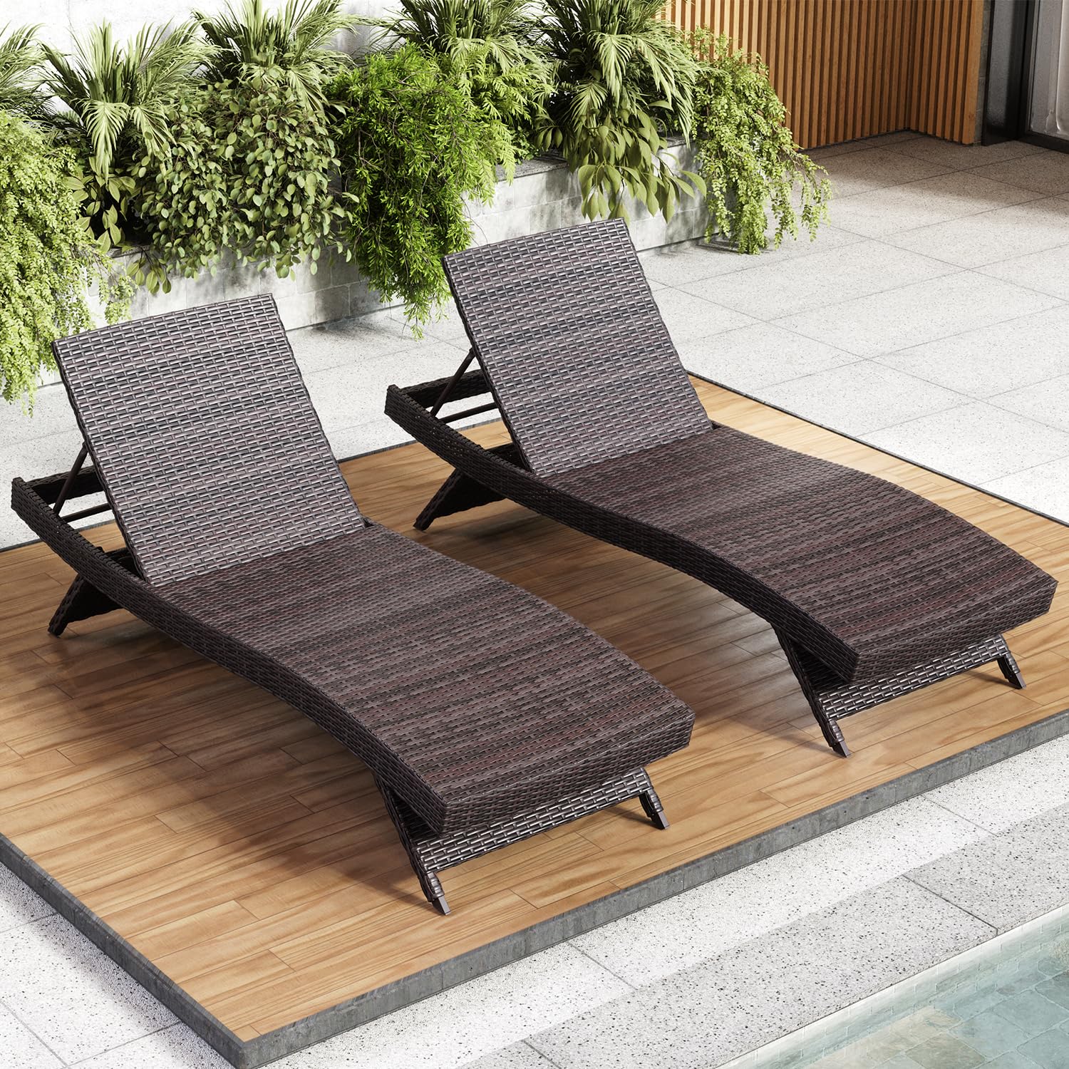 Nestl Chaise Lounge Chair Outdoor Set of 2, Wicker Patio Lounge Chair, Outdoor Lounge Chair with Reclining Backrest