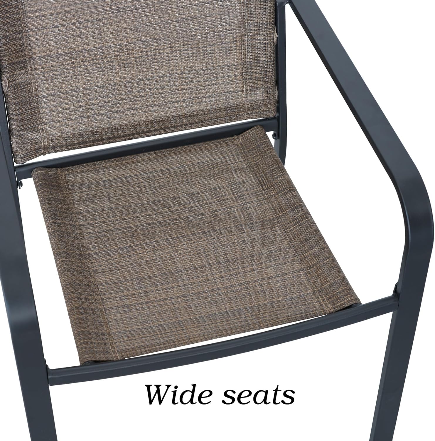 Anmutig 3-Piece Outdoor Dining Set, Small Metal Bistro Table with 2 Stackable Patio Chairs, 27.5 x 27.5 Inch Round Table, Brown Fabric