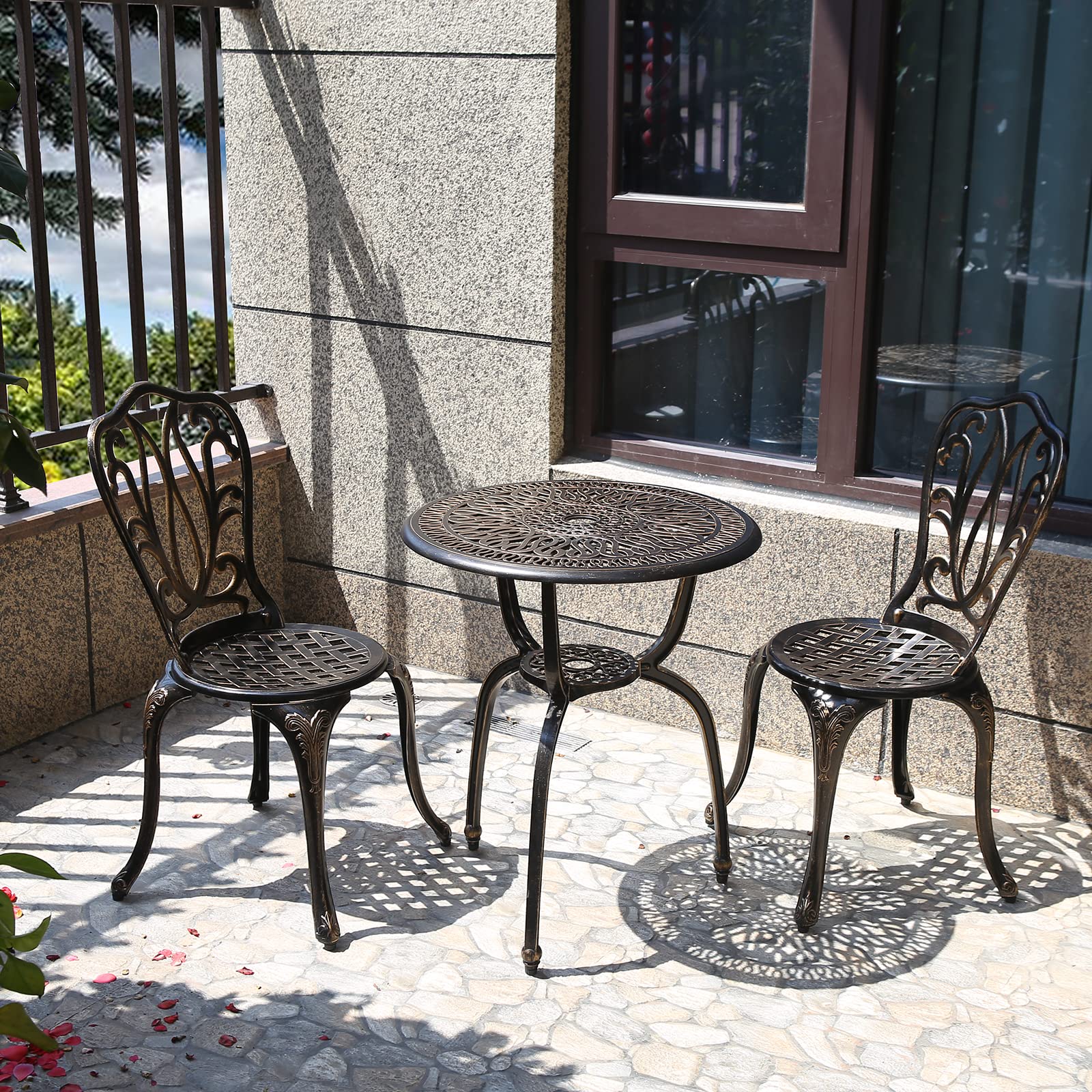 C/G 3 Piece Bistro Set, Outdoor Patio Table, Anti-Rust Cast Aluminum for Front Porch & Yard (Antique Copper)