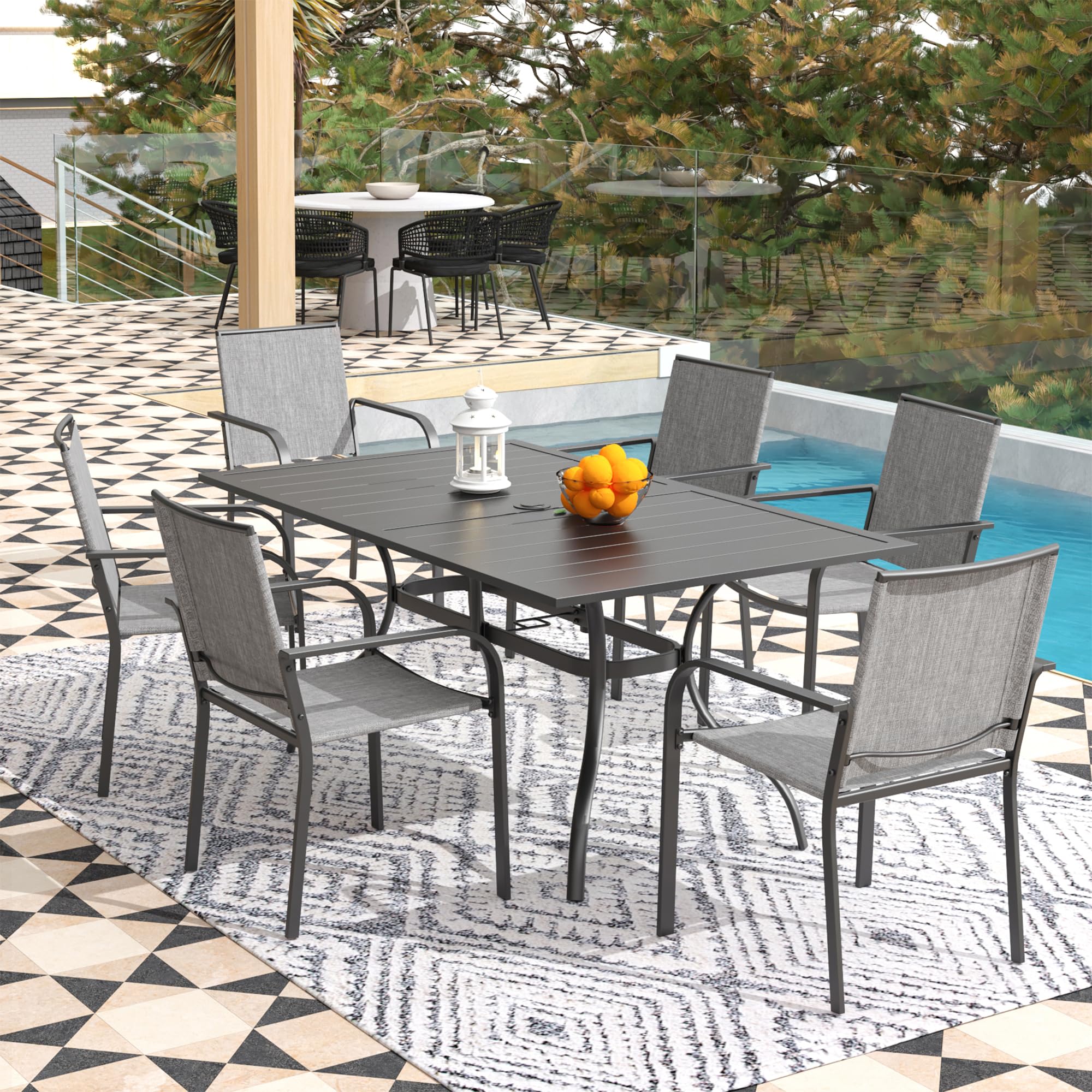 Anmutig 3-Piece Outdoor Dining Set, Small Metal Bistro Table with 2 Stackable Patio Chairs, 27.5 x 27.5 Inch Round Table, Brown Fabric