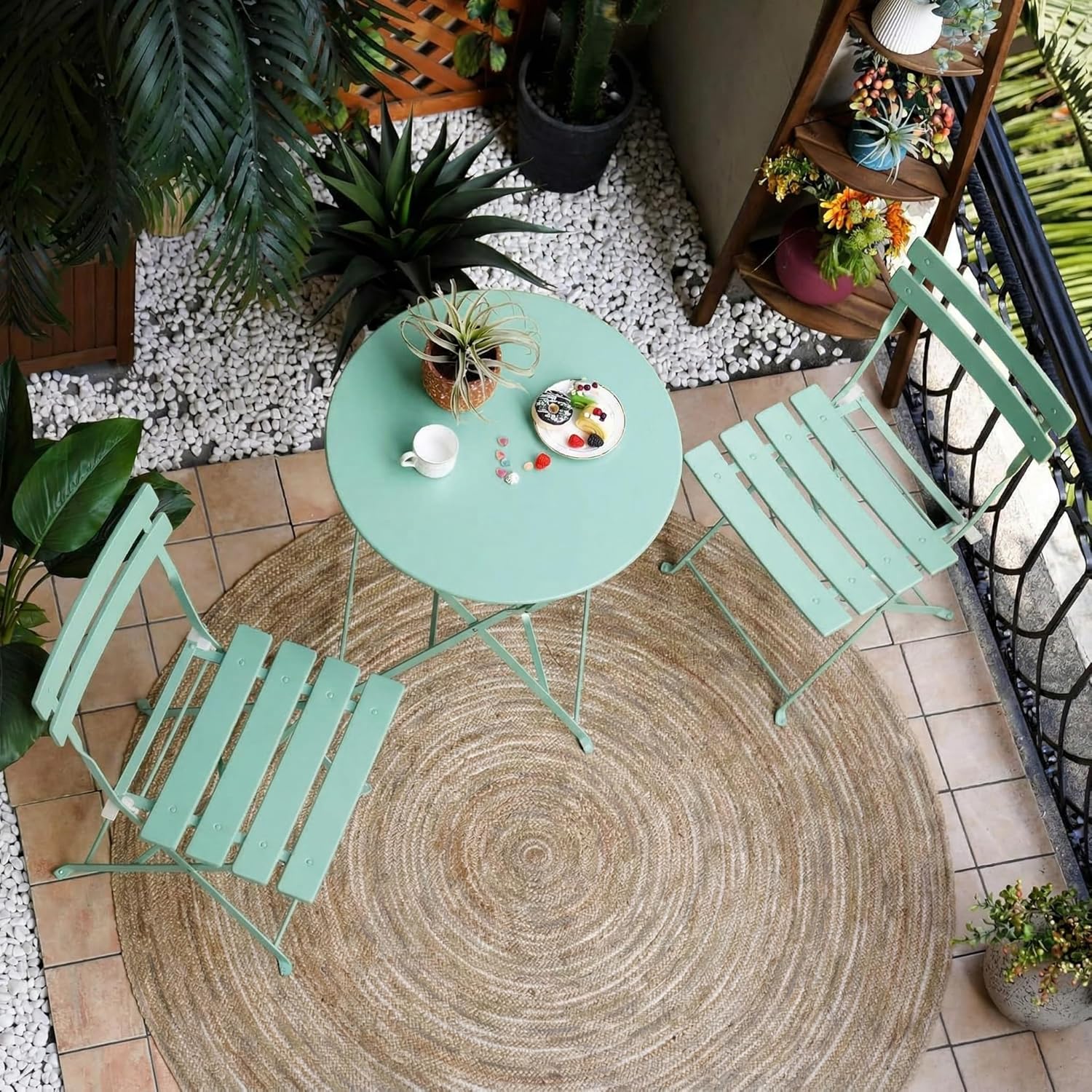 Grand patio 3-piece Steel Foldable Bistro Set, 2 Chairs and 1 Table, Weather-Resistant Outdoor/Indoor Conversation Set for Patio, Yard, Garden-Macaron Blue