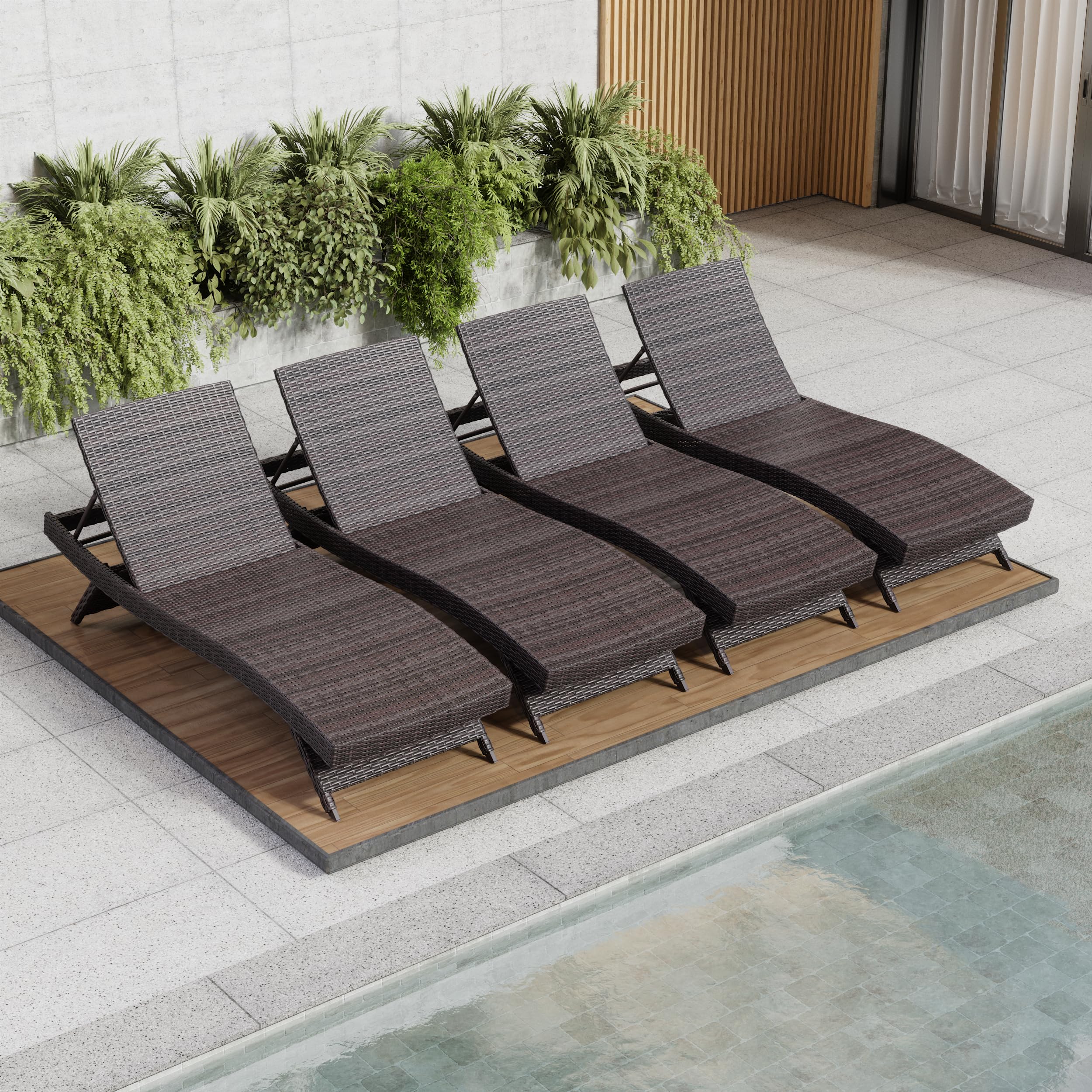 Nestl Chaise Lounge Chair Outdoor Set of 2, Wicker Patio Lounge Chair, Outdoor Lounge Chair with Reclining Backrest